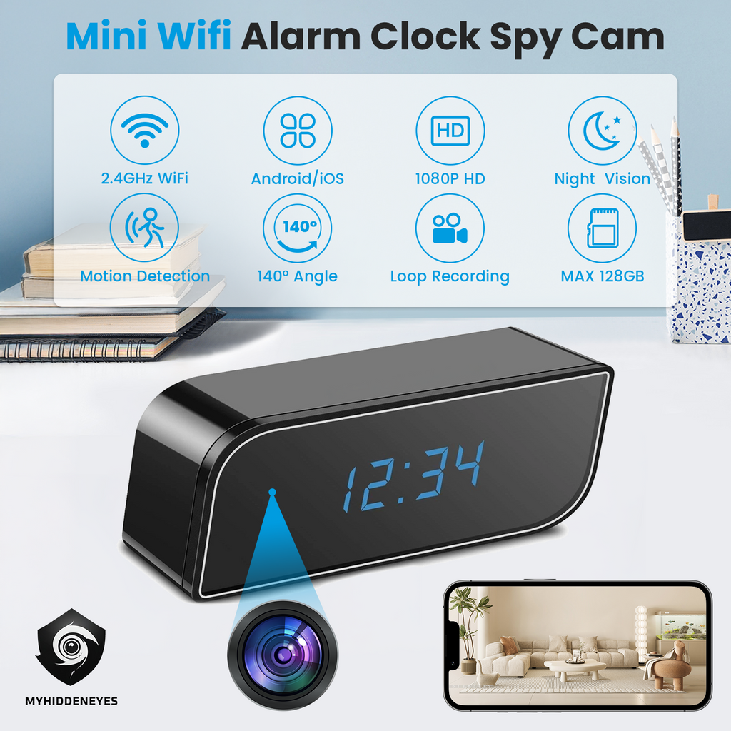 Wireless Hidden Clock Camera | HD 1080P WiFi Alarm Clock Camera with Night Version - Myhiddeneyes