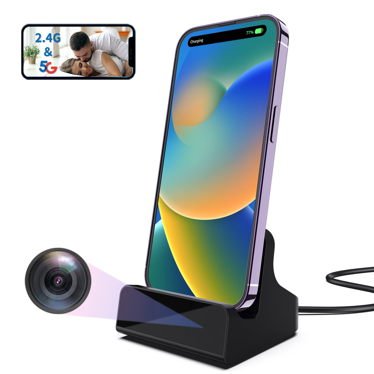 2K Security Charger Dock: 160° Wide-Angle Hidden Camera – Lizvie