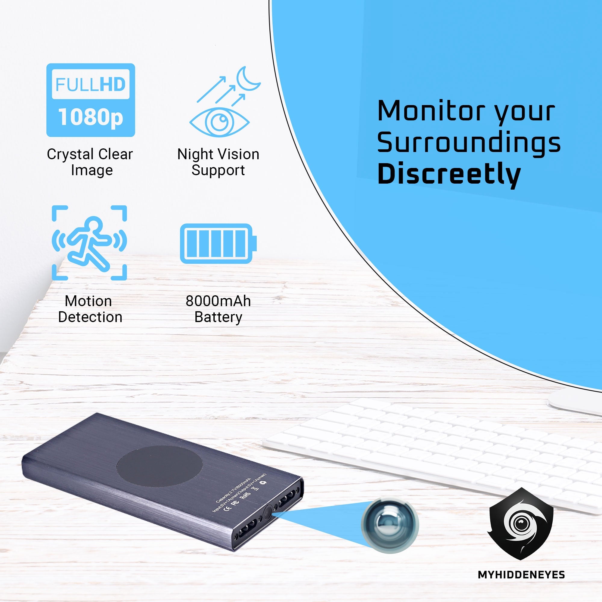 ZUNHAI Telecamera Spia Nascosta 4K Powerbank 10000mAh – WiFi Con Visione Notturna E Rilevamento Movimento – Registra 40 Ore, App Gratuita E Garanzia 2 Anni - 5