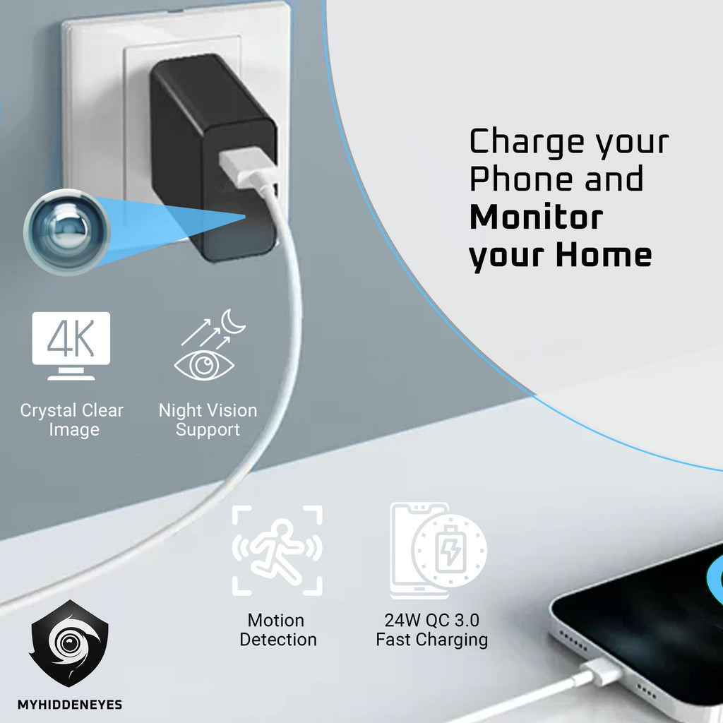 4K Spy Camera Charger | WiFi Hidden Camera QC3.0 Fast Charger - Myhiddeneyes