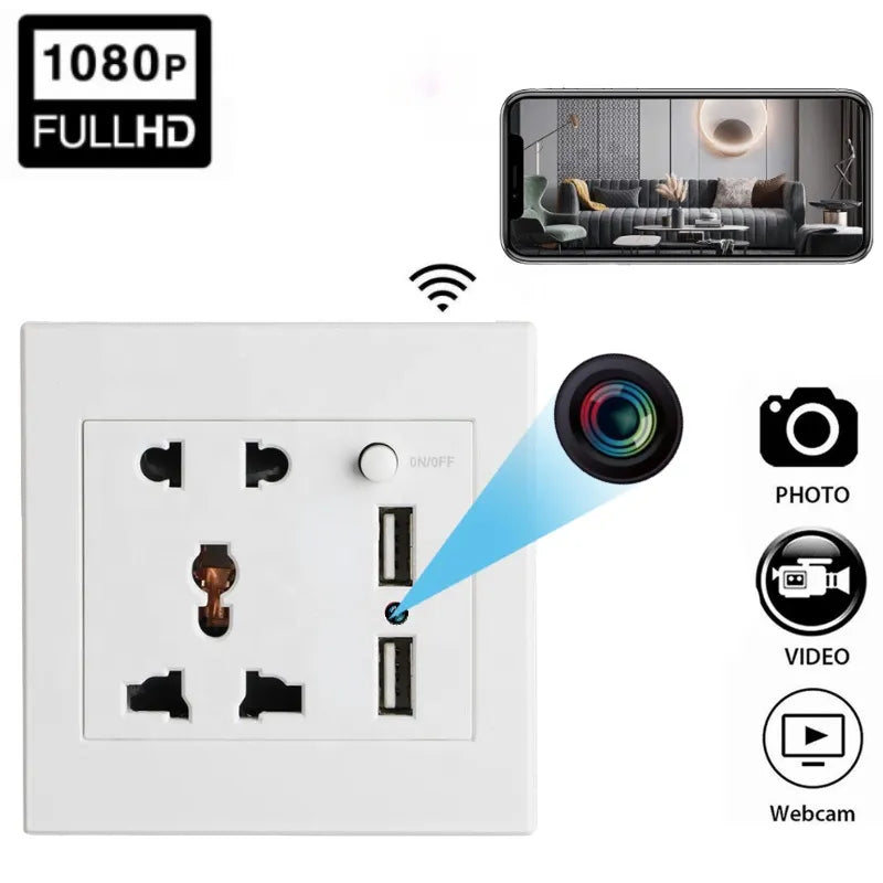 HD 1080P Wall Plug Socket Camera Wifi Home Security Surveillance Video Audio Recording - Myhiddeneyes