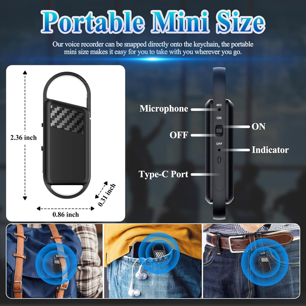 Keychain Voice Recorder | Portable Mini Audio Recorder with Playback Earphone - Myhiddeneyes